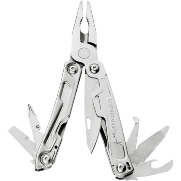 Leatherman REV折疊多用途工具 (銀色): 14合1、外開刀片、可更換口袋夾