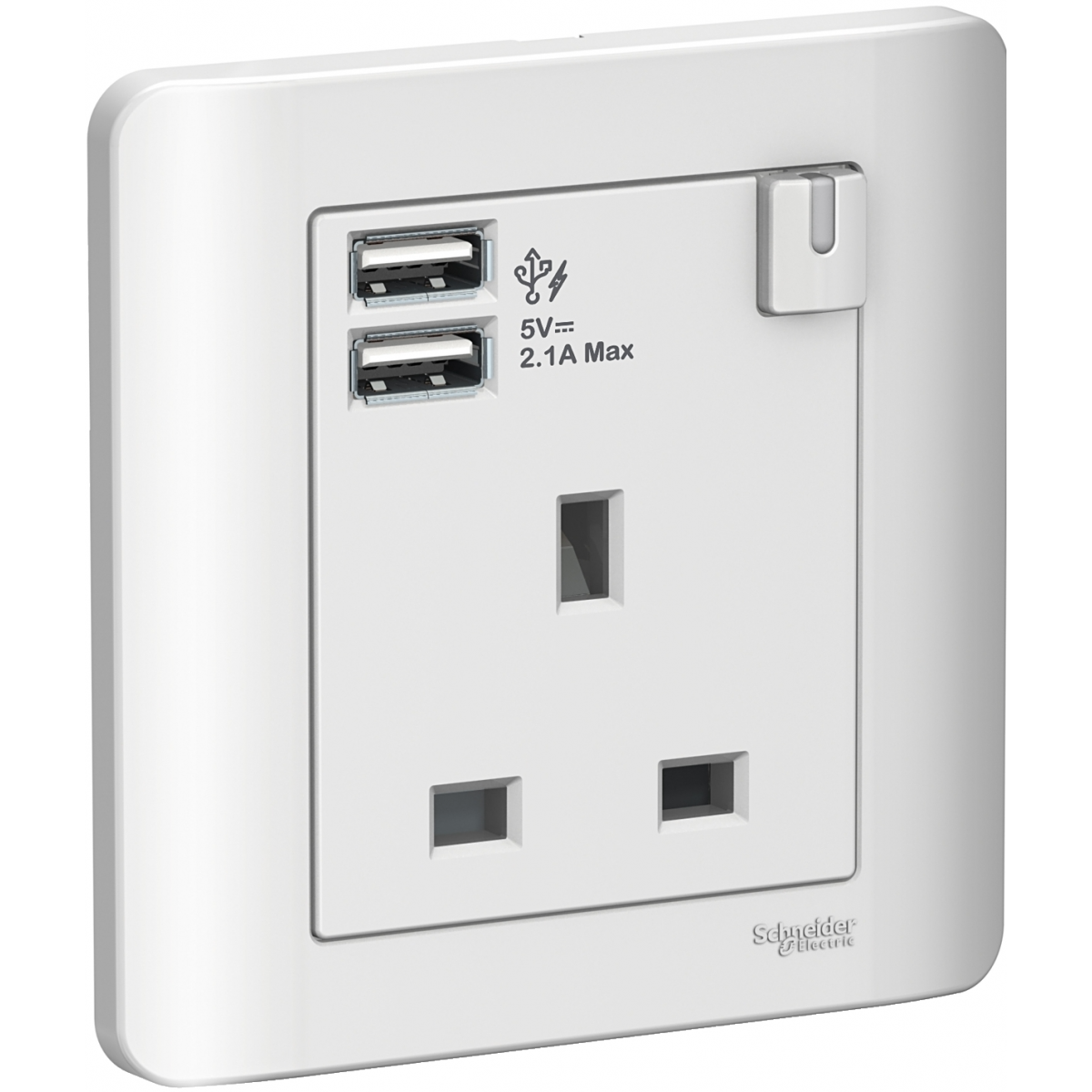 Schneider Electric Zencelo 13A 單位連保護門有掣插座連兩位USB充電座 (凝白色)