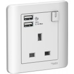 Schneider Electric 施耐德電氣 E8415USB_WE_C5 Zencelo 13A 單位連保護門有掣插座連兩位USB充電插座 (凝白)
