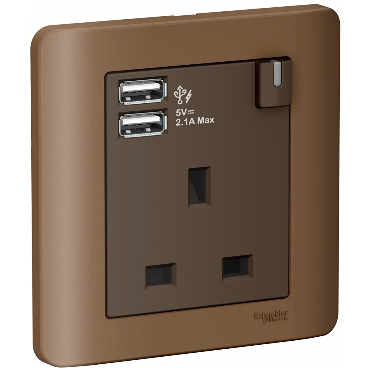 Schneider Electric Zencelo 13A 單位連保護門有掣插座連兩位USB充電座 (銀銅色)