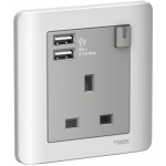 Schneider Electric 施耐德電氣 E8415USB_SA_G11 Zencelo 13A 單位連保護門有掣插座連兩位USB充電插座 (銀灰)