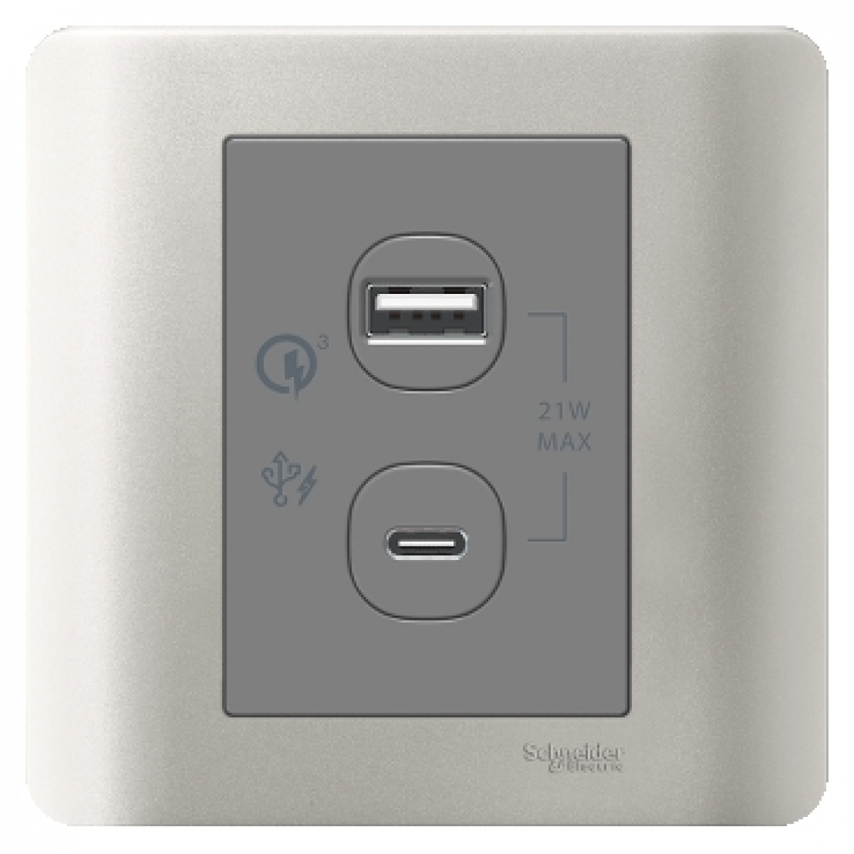 Schneider Electric Zencelo 21W Type A+C PD+QC3.0 兩位USB充電插座 (銀灰)