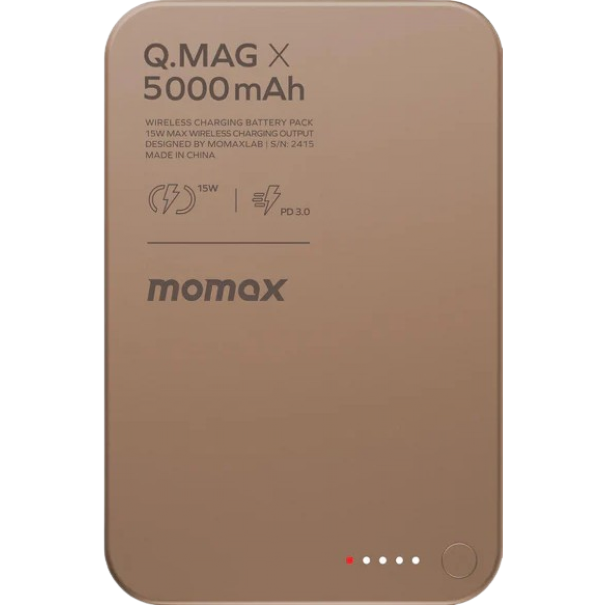 Momax Q.Mag X IP116AL2 5000mAh 超薄磁吸流動電源（砂岩色）: 15W無線快充、PD20W輸出、極限超薄