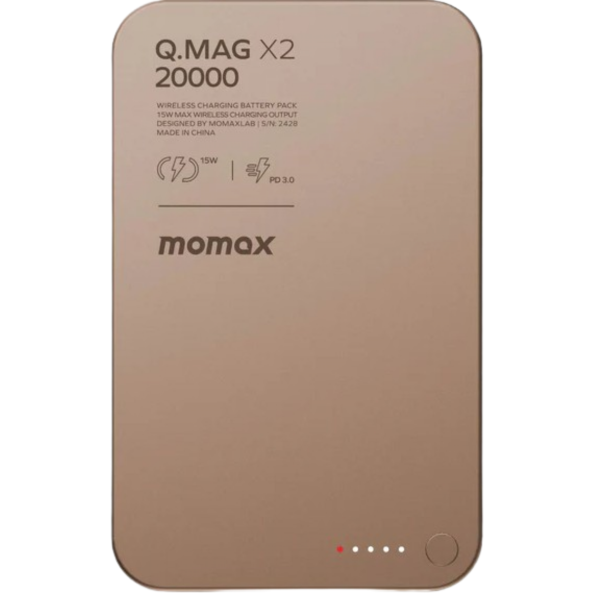 Momax Q.MAG X2 IP133L2 20000mAh 超薄磁吸流動電源 第二代（砂岩色）：35W PD快充、15W無線充電、金屬+玻璃設計