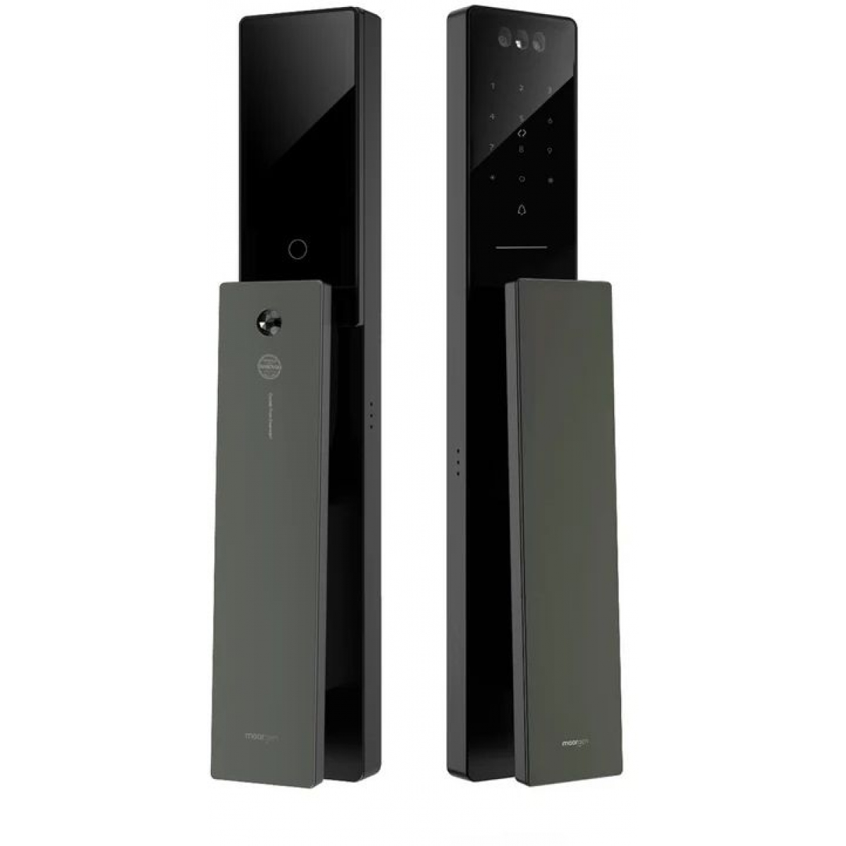 Moorgen T5+系列 Swarovski 黑色水晶按鈕貓眼智能門鎖 (把手: 雲母黑+寶石灰)