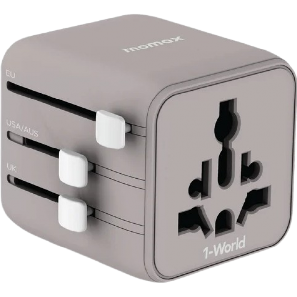 Momax 1-WORLD UA19UKE 全球通用旅行轉換插座 (灰色) | 雙AC插座 | 輕巧便攜