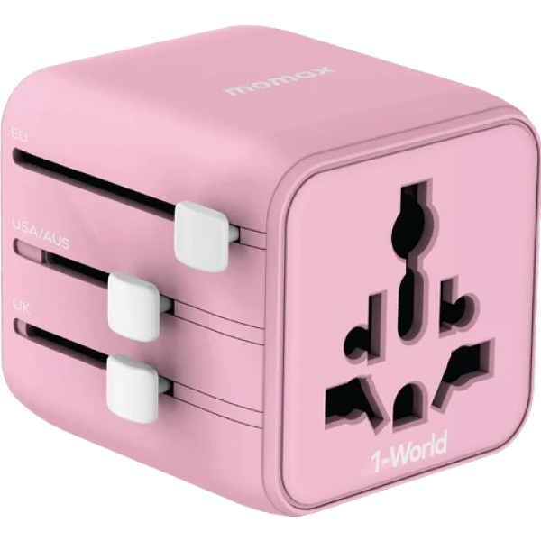 Momax 1-WORLD UA19UKP 全球通用旅行轉換插座 (粉紅) | 雙AC插座 | 輕巧便攜