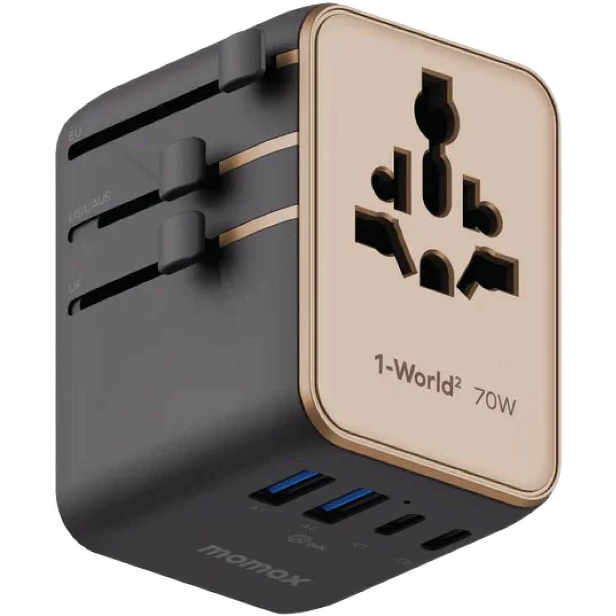 Momax 1-World²+ UA22UKL2 70W GaN旅行插座 | 雙AC五USB | 全球通用