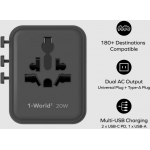 Momax 1-World² UA26UKD 20W 三接口旅行充電插座 (黑色)