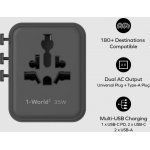 Momax UA27UKD 1-World² 35W 五接口旅行充電插座 (黑色) - GaN技術