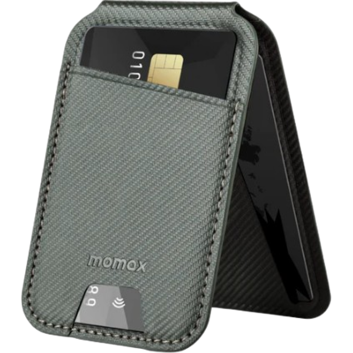 Momax SR29E 1-Wallet 磁吸卡片套支架 (灰色碳纖紋)
