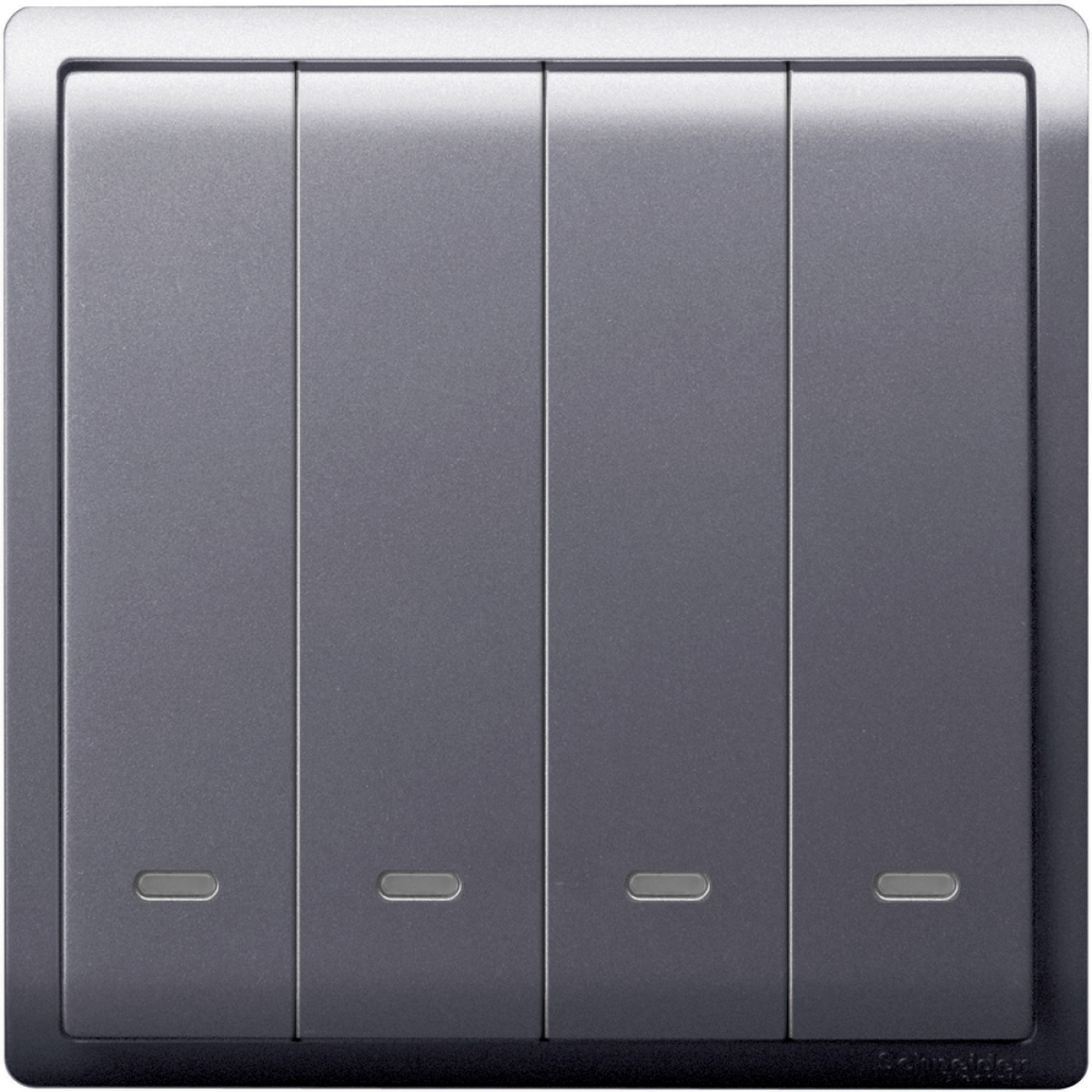 Schneider Electric Pieno E8234L2F 四位雙控開關掣 (薰衣草銀) - 10 AX 電阻負載適用，內置螢光指示
