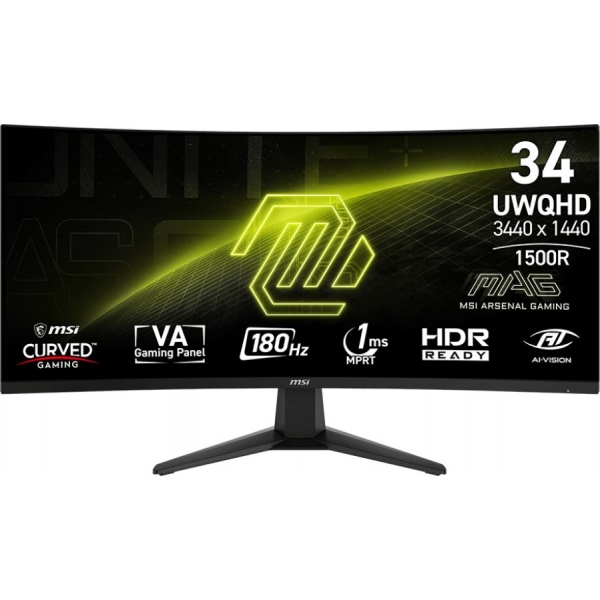 MSI MAG 346CQ 34吋 UWQHD 180Hz VA 曲面電競顯示器｜1500R 曲率、1ms 反應時間