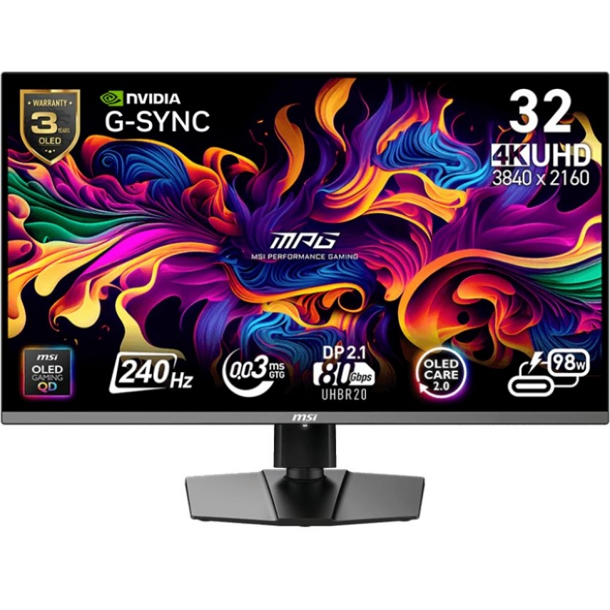 MSI MPG 322URX 32吋 4K QD-OLED 240Hz 量子點電競顯示器｜DP 2.1a、OLED Care 2.0