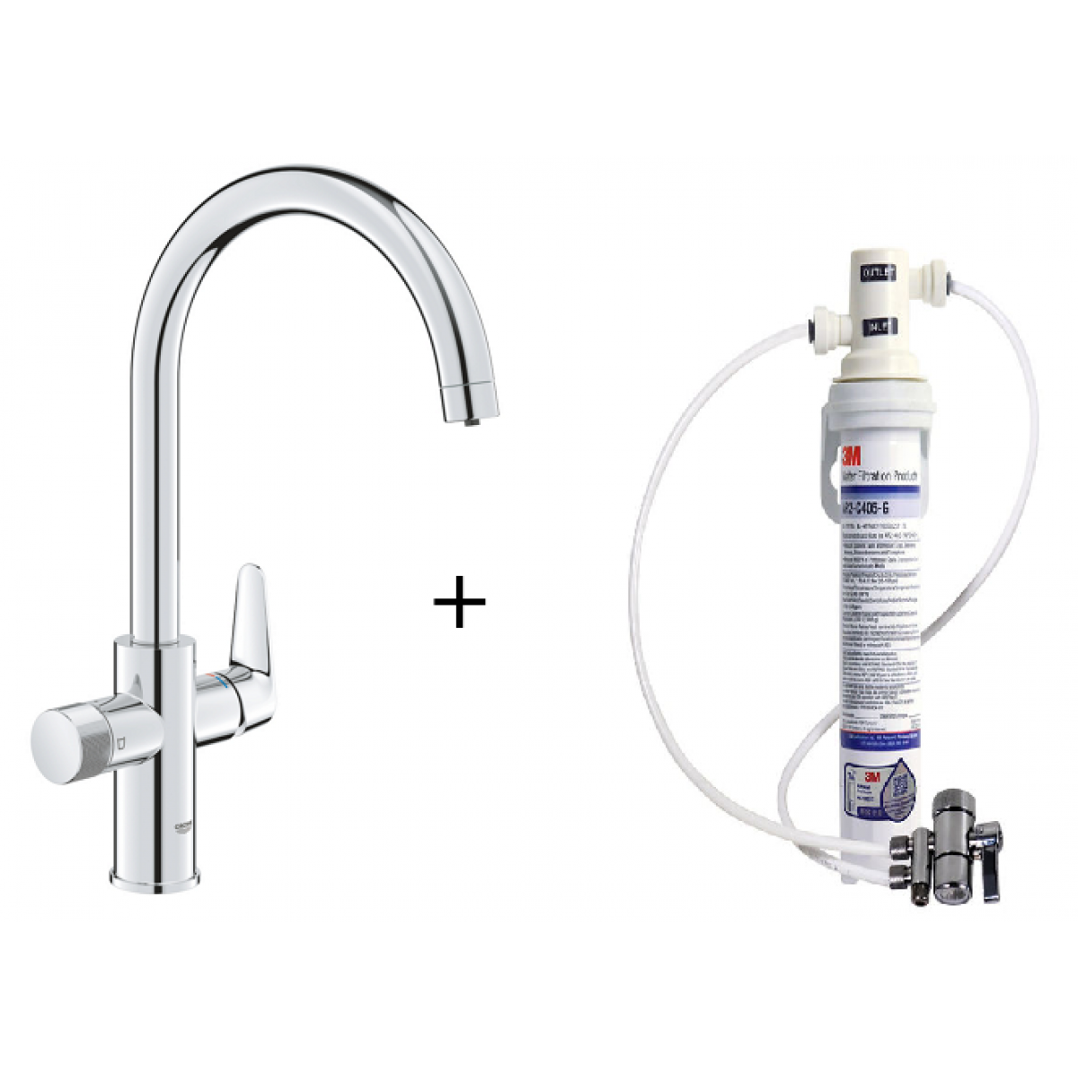 Grohe 30580000 Blue Pure BauCurve  二合一濾水廚房龍頭 + 3M 濾水系統 AP2-405G (鉻色)