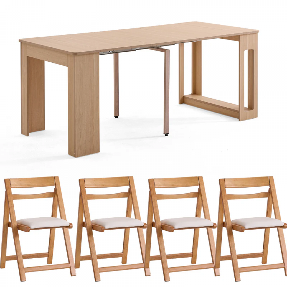 Flexi-Table FB-1.8+4FC(NW) 0.4米至1.8米可伸縮餐桌+4個可伸縮長凳套裝 (自然色)