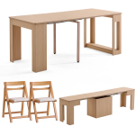 Flexi-Table FB-1.8+EB+2FC(NW) 0.4米至1.8米可伸縮餐桌+可伸縮長凳+2張折疊椅