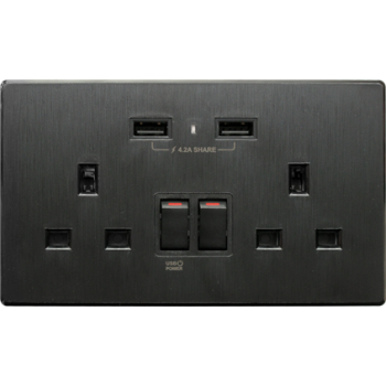 M2K AP202AL4-B 4.2A 雙USB充電面板 (牆紙紋系列) (黑色)