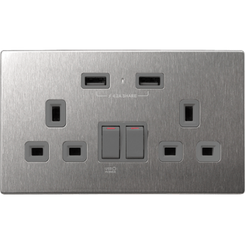 M2K AP202AM4-G 4.2A 雙位 USB 電掣插座 (不銹鋼灰色)