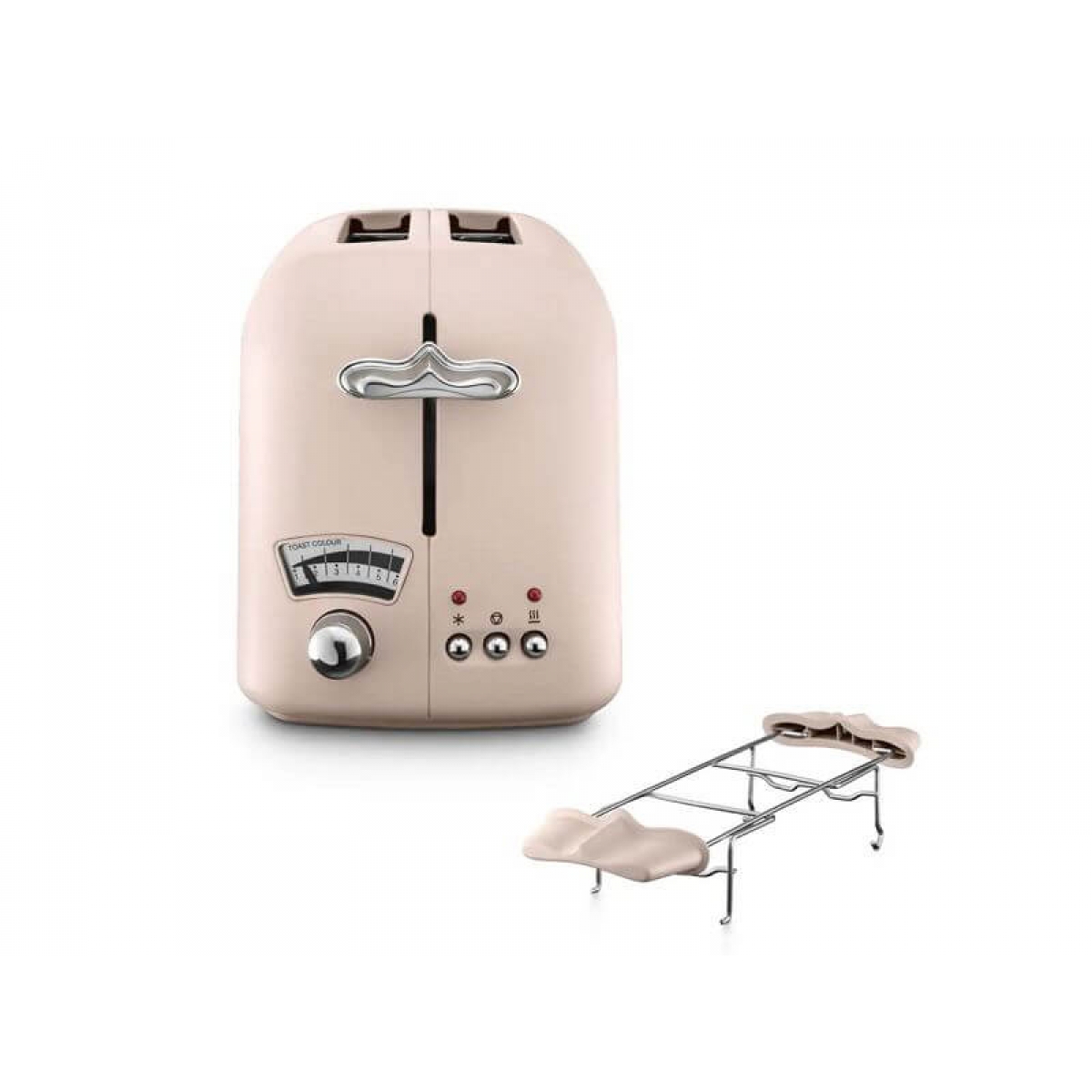 DeLonghi CT021.PK Argento Flora系列多士爐 (粉紅色)：800W功率，兩片麵包槽，優雅設計